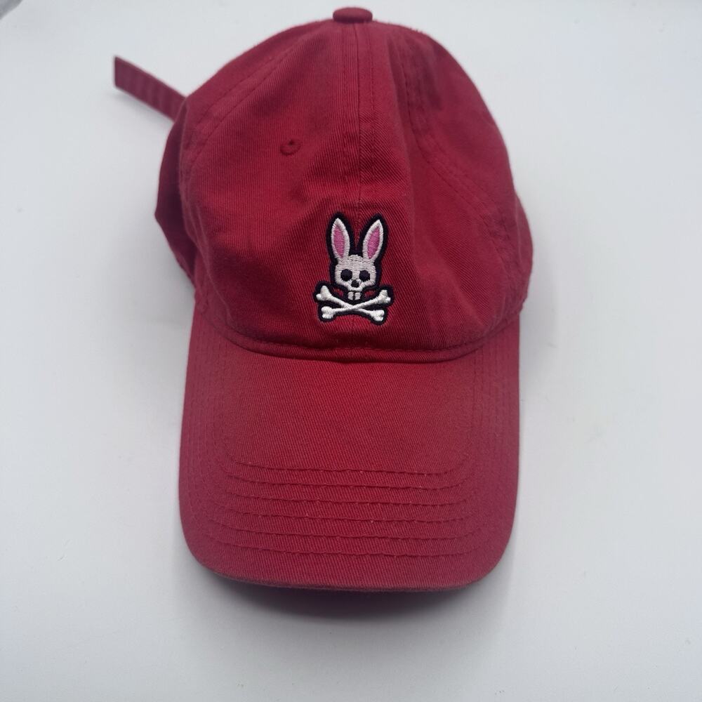Psycho Bunny Red Baseball Cap Skull Crossbones Logo Adjustable O/S Men’s